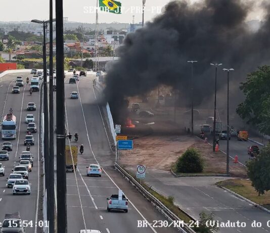 Incêndio é registrado na área do viaduto de Água Fria, em João Pessoa