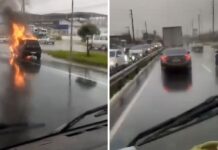 Carro fica destruído após pegar fogo na BR-101