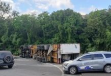 Carreta tomba e bloqueia trânsito entre Campina Grande e João Pessoa na BR-230