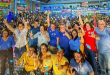 Efraim, Veneziano, Romero, Ruy, Pedro, Tovar e Camila Toscano unidos em Guarabira